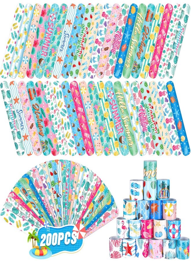 PullCrease 200 Pcs Summer Slap Bracelets Bulk Hawaiian Theme Slap Bracelets Beach Ocean Theme Snap Wristband Tropical Luau Party Favors for Birthday Classroom Prizes Exchanging Gifts - Image 1